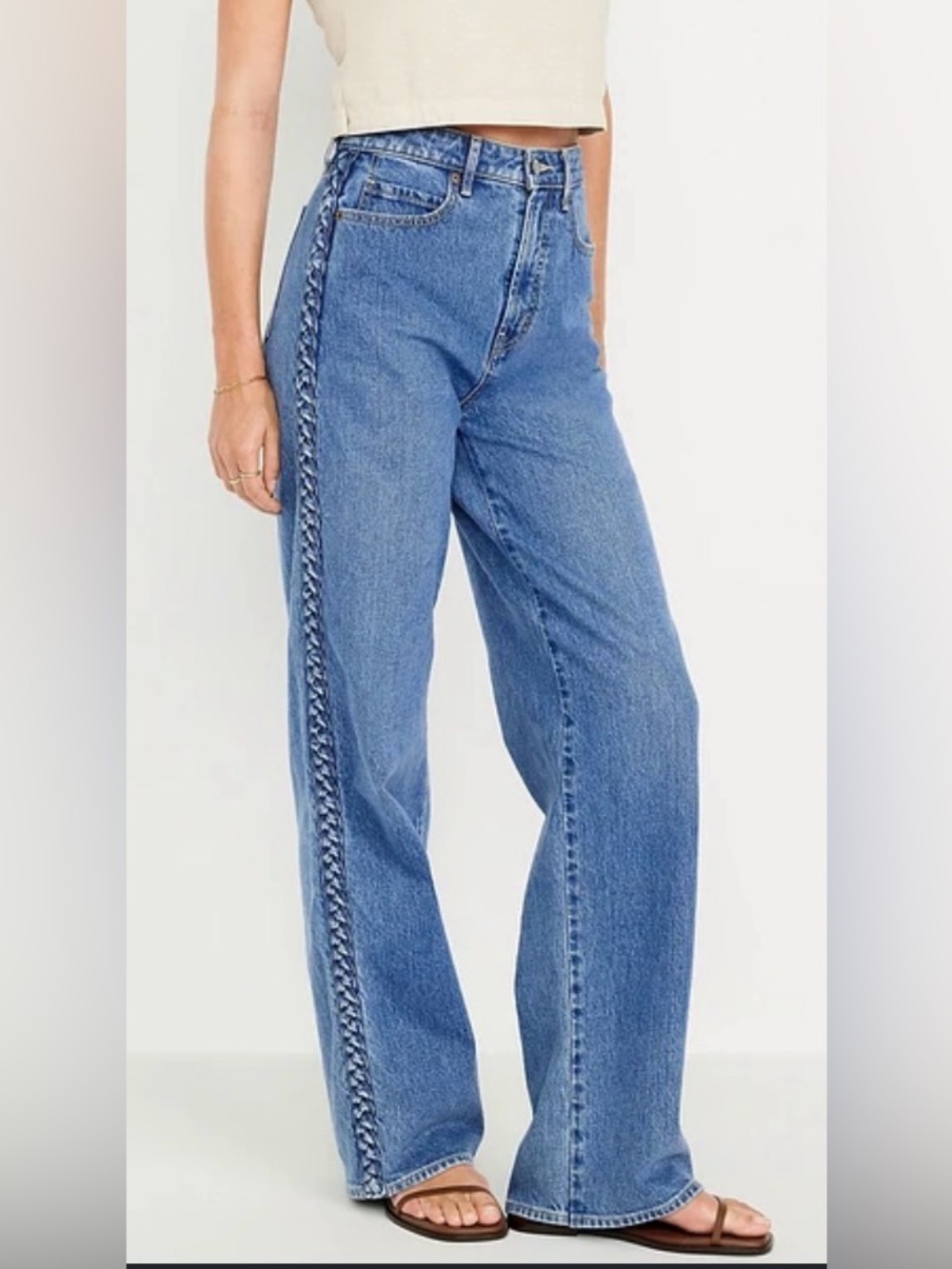 Old Navy High Waisted Wide Leg Jeans with Braid Detail, sz 6